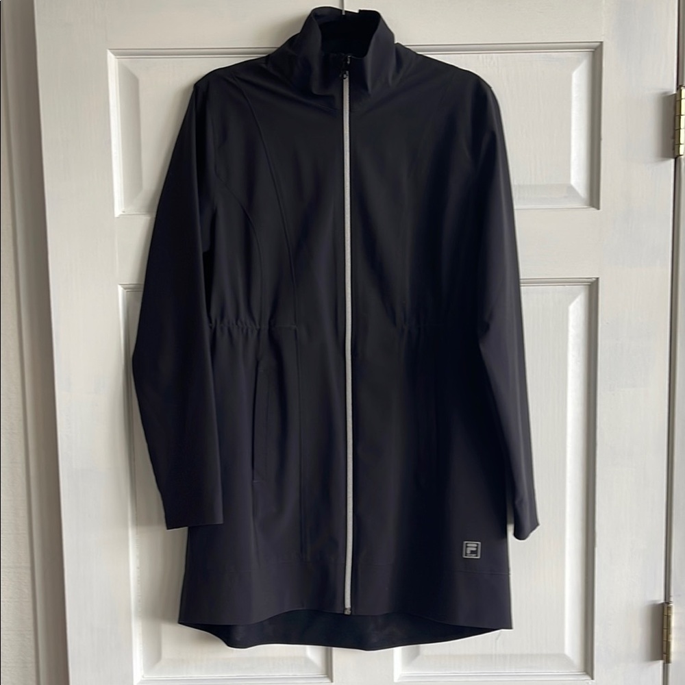 Fila Black Trench Coat with Stand-Up Collar